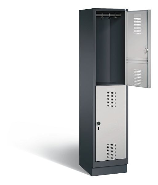 C+P locker dubbeldekker Evolo, H1800xB420xD500mm, kleur: zwart-grijs/wit aluminium, 48320-12 S10096