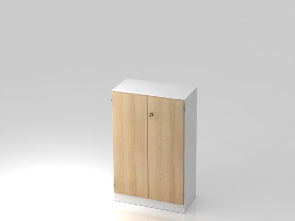 Hammerbacher kast 3OH met onderpaneel gestreepte handgreep wit/eiken, 80x42x127 cm (BxDxH), V6550/W/E/SG