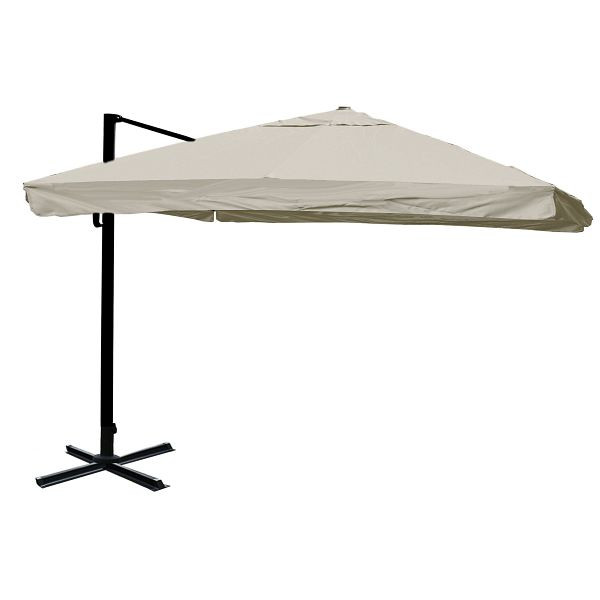 Mendler gastronomie verkeerslichtparaplu HWC-A96, 3,5x3,5m (Ø4,95m) polyester/aluminium 25kg, klep, crèmegrijs zonder standaard, draaibaar, 76872+122472