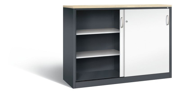 C+P dressoir met schuifdeuren Acurado, H1200xB1600xD500mm, kleur: zwartgrijs / vuurrood, beugelgreep, 3 niveaus, 2157-1200 S10345