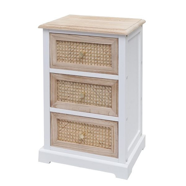 Mendler ladekast HWC-K87, ladekast, hout rotan 63x40x28cm, wit, natuurlijke kleur, 97675