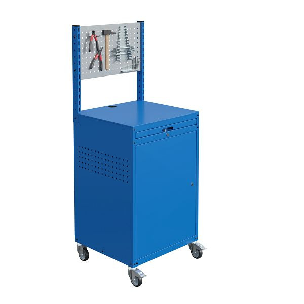 SOFAME mobiele MODULINFO kast B695 x D 660 x H 1005 mm met geperforeerde plaat, hemelsblauw RAL 5015, W040010036BIGC