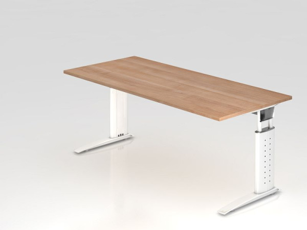 Hammerbacher bureau C-poot 180x80cm walnoot/wit, werkhoogte 68-86 cm verstelbaar, VUS19/N/W