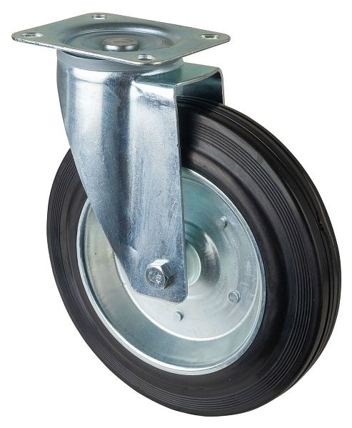 BS rollen transportrol, wielbreedte 50 mm, wiel-Ø 250 mm, draagvermogen 250 kg, zwart rubber, wiellichaam stalen velg, rollager, plaat, L400.B55.250