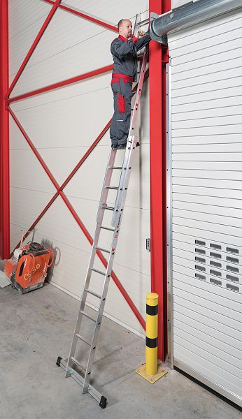 Euroline aluminium opsteekladder 2-delig model nr. 202 met 2 x 17 treden, verticale ladderhoogte 7,6m, 2028817