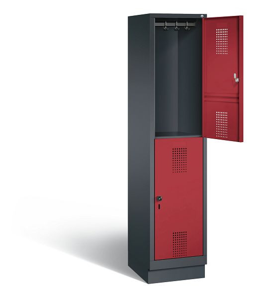 C+P locker dubbellaags Evolo, H1800xW420xD500mm, kleur: zwartgrijs/robijnrood, 48320-12 S10094