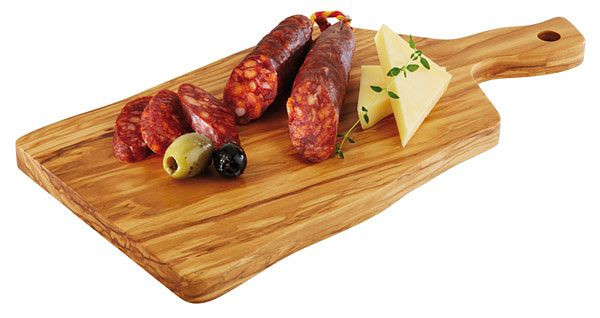 APS serveerplank -OLIVE-, 25 x 16 cm, hoogte: 1,5 cm, hout (olijfboom), handvat: 8 cm, 00876