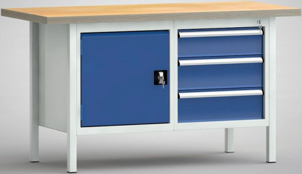 KLW standaard werkbank, 1500 x 700 x 840 mm, met beuken multiplex blad, WS177N-1500M40-E1660