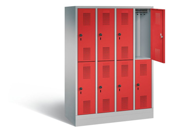 C+P schoollocker dubbeldekker Evolo, H1600xB1190xD500mm, kleur: wit aluminium / vuurrood, 483206-40 S10108