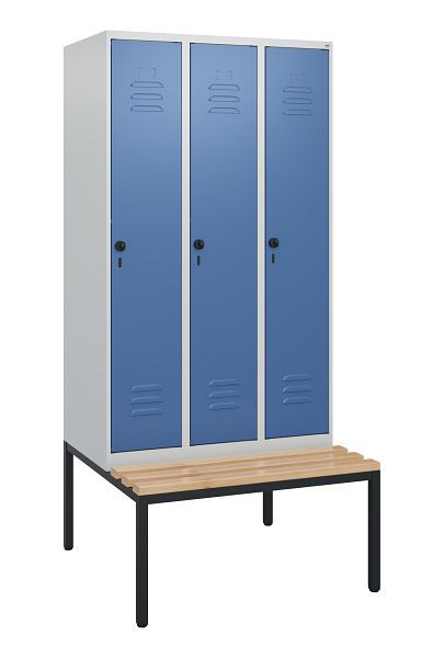 C+P luierkastje Classic PLUS, met onderbank, 3 vakken, 1950x900x815mm, 7035/5023, draaibare sluiting, beuken zitlat, 0800505-30 S10005