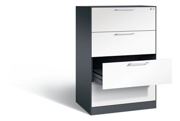 C+P archiefkast Asisto, H1310xB800xD600mm, kleur: zwartgrijs/verkeerswit, beugelgreep, 146223-422 S10103