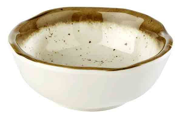 APS schaal -STONE ART-, Ø 8 cm, hoogte: 3 cm, 0,07 liter, melamine, binnenkant: decor, wit, rand: bruin, VE 12, 84523
