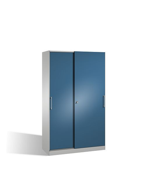 C+P schuifdeurkast Asisto, H1980xB1200xD435mm, kleur: lichtgrijs / verre blauw, beugelgreep, 5 niveaus, 142001-000 S10099