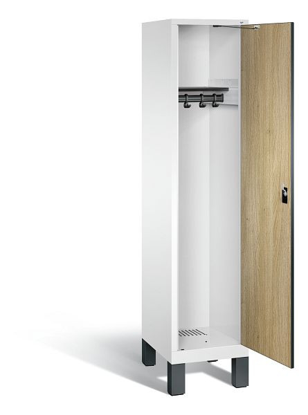 C+P Evolo kleerkast, H1850xB420xD500mm, kleur: verkeerswit / decor eiken Sereno, 48010-12 S10263