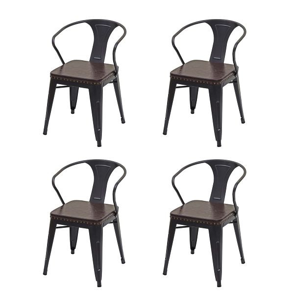 Mendler set van 4 eetkamerstoelen HWC-H10d, stoel keukenstoel, Chesterfield metaal imitatieleer Industrial Gastro, zwartbruin, 72467