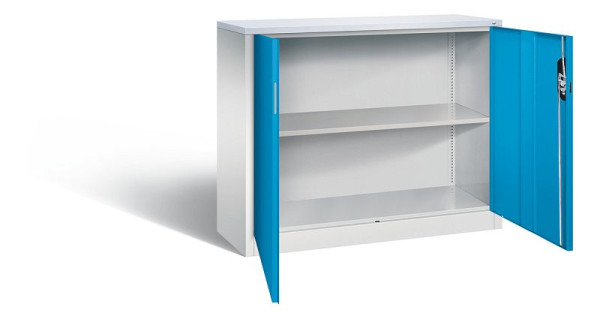 C+P kantoorkast Acurado, H1000xB1200xD400mm, kleur: lichtgrijs/lichtblauw, verzonken handgreep, 2 niveaus, 9466-1200 S10293
