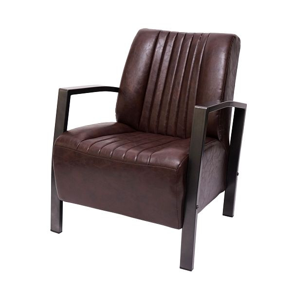 Mendler fauteuil HWC-H10, loungestoel, gestoffeerde stoel, relaxstoel, metaal industrieel design, vintage bruin, 72477