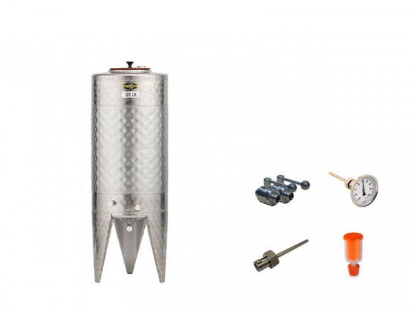 Speidel gistingstank set 120 liter met RVS kogelkraan, thermometer, inschroefhuls, fermentatie stop en stop, 45601