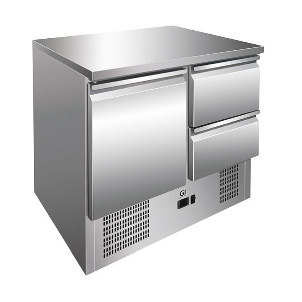 Gastro-Inox RVS koeltafel met 1 deur en 2 lades, convectiekoeling, netto inhoud 257 liter, 202.011