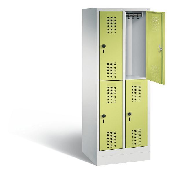 C+P schoollocker dubbeldekker Evolo, H1600xB610xD500mm, kleur: lichtgrijs / virid groen, 483206-20 S10037