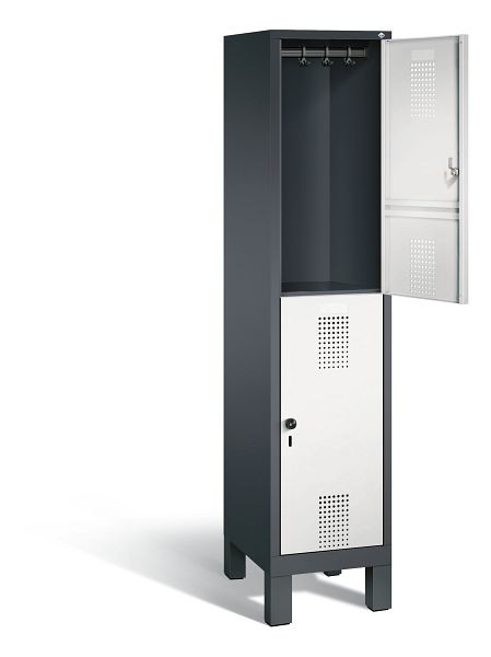 C+P locker dubbeldekker Evolo, H1850xW420xD500mm, kleur: zwartgrijs/lichtgrijs, 48310-12 S10004