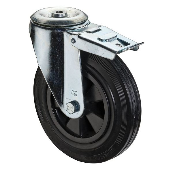 BS rollen transportrol met rem, breedte 50 mm, Ø200 mm, tot 200 kg, zwart rubberen loopvlak, kunststof wiellichaam, rollager, L121.B45.200