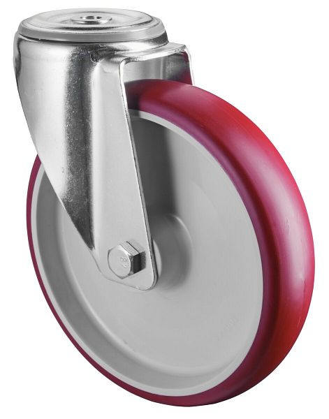 BS rollen transportrol, wielbreedte 45 mm, wiel-Ø 200 mm, draagvermogen 250 kg, loopvlak polyurethaan rood, wiellichaam kunststof, rollager, L101.B31.200