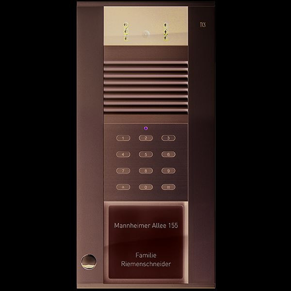 TCS IP video buitenpost serie AVD IP met 1 belknop (links uitgelijnd) en geïntegreerd nummerblok, AP zilver, AVD97010-0010