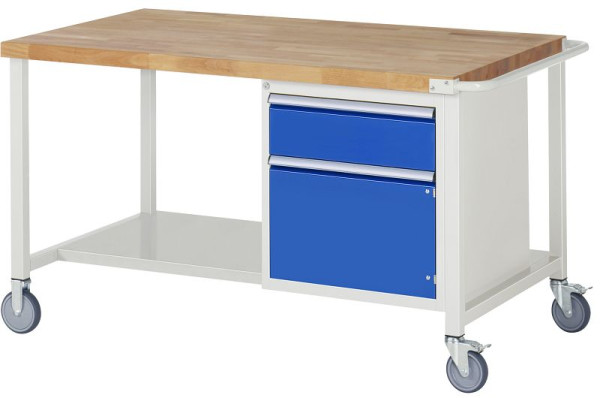 RAU verrijdbare werkbank 8000 - model 8152, B1500 x D900 x H880-1080 mm, systeemonderstel B1495 x D850 mm, 1 x lade, 1 x draaideur, 05-8152A6-159B4H.11