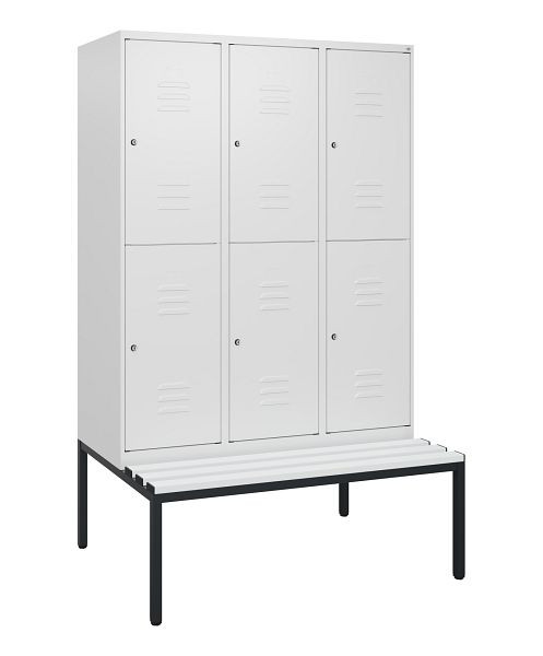 C+P dubbeldekskast Classic PLUS, 3 vakken, 1950x1200x815mm, 9016/9016, cilindersloten, met bank eronder, 0803505-32 S10089