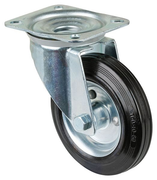 BS rollen transportrol, breedte 40 mm, Ø160 mm, tot 135 kg, loopvlakrubber zwart antistatisch, wiellichaam stalen velg, rollager, plaat, L400.B58.160