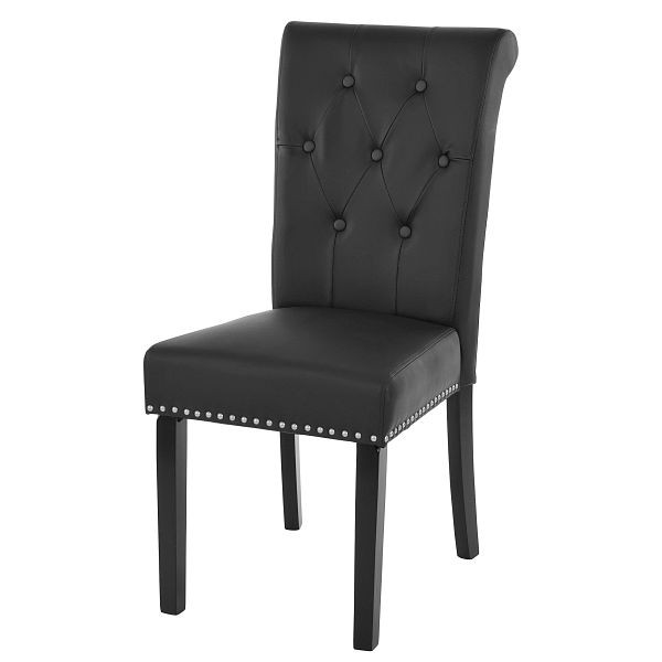 Mendler Set van 2 eetkamerstoelen Chesterfield II, stoel keukenstoel, klinknagels, kunstleer, zwart, donkere poten, 38297