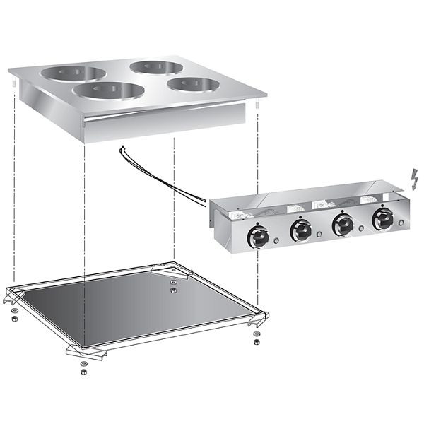 Gastro-Inox inbouw elektrisch fornuis, 4-pits kookplaat, 60cm met aansluitdoos, 160.508