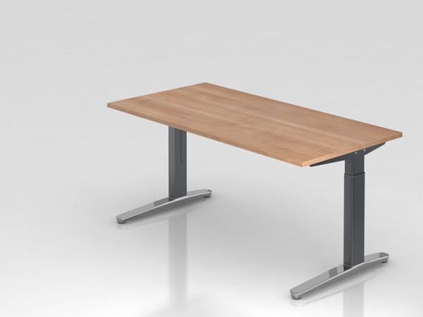 Hammerbacher bureau C-poot 160x80cm walnoot/grafiet (gepolijst), rechthoekige vorm, VXB16/N/GC
