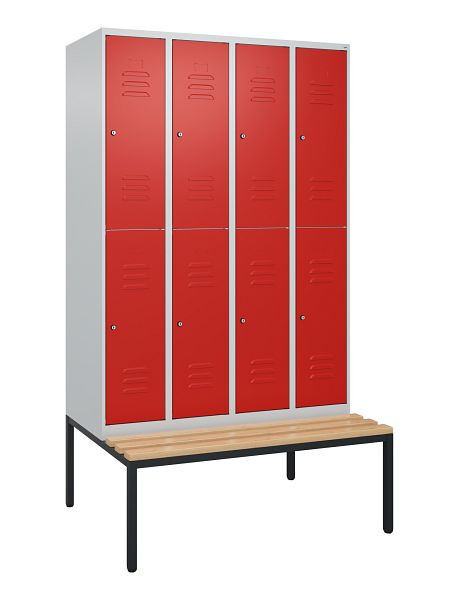 C+P dubbeldekskast Classic PLUS, 4 vakken, 2120x1200x815mm, 7035/3020, cilindersloten, beukenhouten zitlatten, bank, 0803507-40 S10092