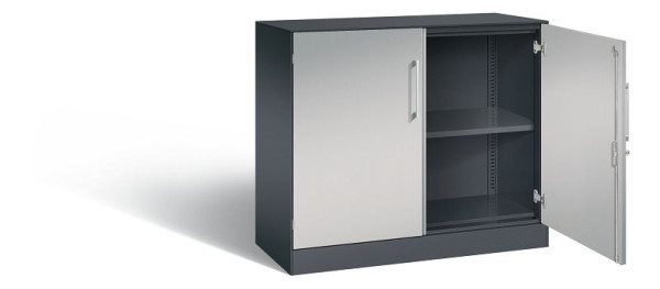 C+P dressoir met vleugeldeuren Asisto, H915xB1000xD435mm, kleur: zwart grijs/wit aluminium, beugelgreep, 2 niveaus, 141052-000 S10156
