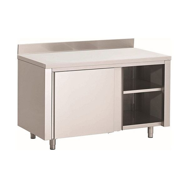 Gastro-Inox RVS AISI 430 werkkast met schuifdeuren en opstand, 1000x600x850mm, versterkt met 18mm dik, gecoate spaanplaat, 302.101