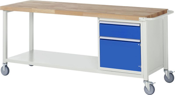 RAU verrijdbare werkbank serie 8000, 1 x lade, 1x draaideur, legbord, 2000x880x700 mm, 05-8152A6-207B4S.11