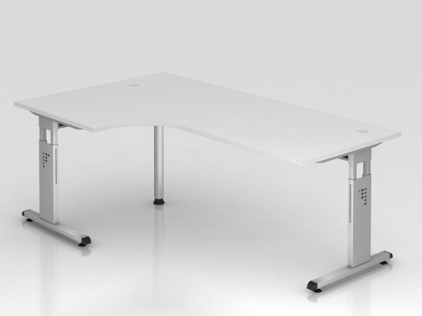 Hammerbacher hoektafel C-poot 200x120cm 90° wit/zilver, hoekvorm 90°, links of rechts monteerbaar, werkhoogte 65-85 cm, VOS82/W/S