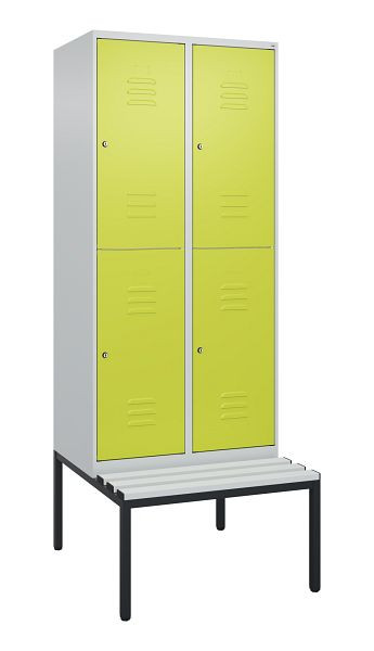 C+P dubbeldekskast Classic PLUS, 2 vakken, 2120x800x815mm, 7035/0024, cilindersloten, met bank eronder, 0803507-22 S10025