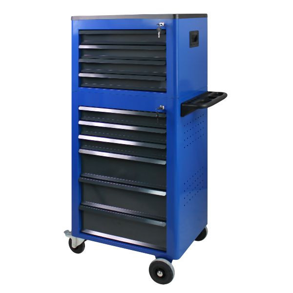 ADB Basic werkplaatswagen met gereedschapskist, 12 laden, blauw, 21062