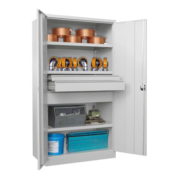 Pavoy Schwerlastschrank 1950/1040/630, 3 Fachböden, 3 Schubladen, Flügeltüren, Drehgriff mit Zylinderschloss, 36365-104-005-512300