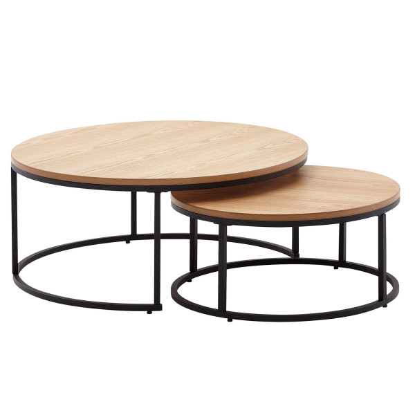 Wohnling salontafel set van 2 hout/metaal banktafel rond eiken modern design bijzettafel 2 stuks ronde woonkamertafels houten tafel bijzettafels WL6.507