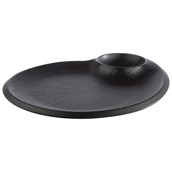 APS bord -NERO-, 30 x 25 x 2,5 cm, melamine, zwart, met geïntegreerde dipkom /, uitsparing Ø 9 cm, 0,06 liter, 85075