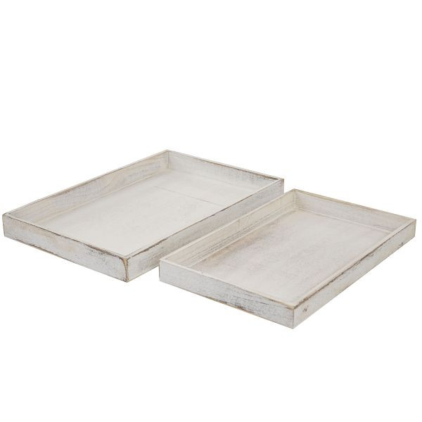 Mendler set van 2 kommen T285, dienblad, ontbijtblad, houten dienblad, decoratief dienblad, shabby look, wit, 36725