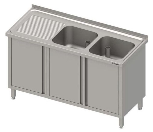 Stalgast spoelbakkast met draaideuren 1200x600x850 mm, met twee schalen links, met opstaande rand, gelast, VSK12622LA