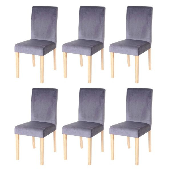 Mendler set van 6 eetkamerstoelen, keukenstoelen, Littau, velvet, grijs, lichte poten, 61269+61270