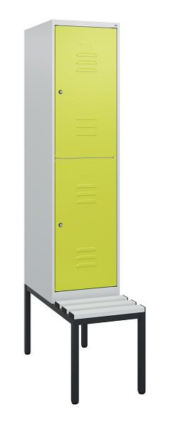 C+P dubbeldekskast Classic PLUS, 1950x400x815mm, 7035/0024, cilindersloten, met bank eronder, 0803505-12 S10085