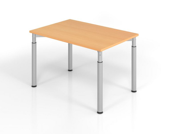 Hammerbacher bureau YS12, 120 x 80 cm, blad: beuken, 25 mm dik, ABS dikke rand, rechthoekige vorm, zilver, VYS12/6/S