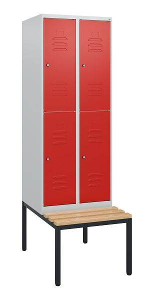 C+P dubbeldekkerkast Classic PLUS, 2 vakken, 1950x600x815mm, 7035/3020, cilindersloten, beukenhouten zitlatten, bank, 0803505-20 S10032